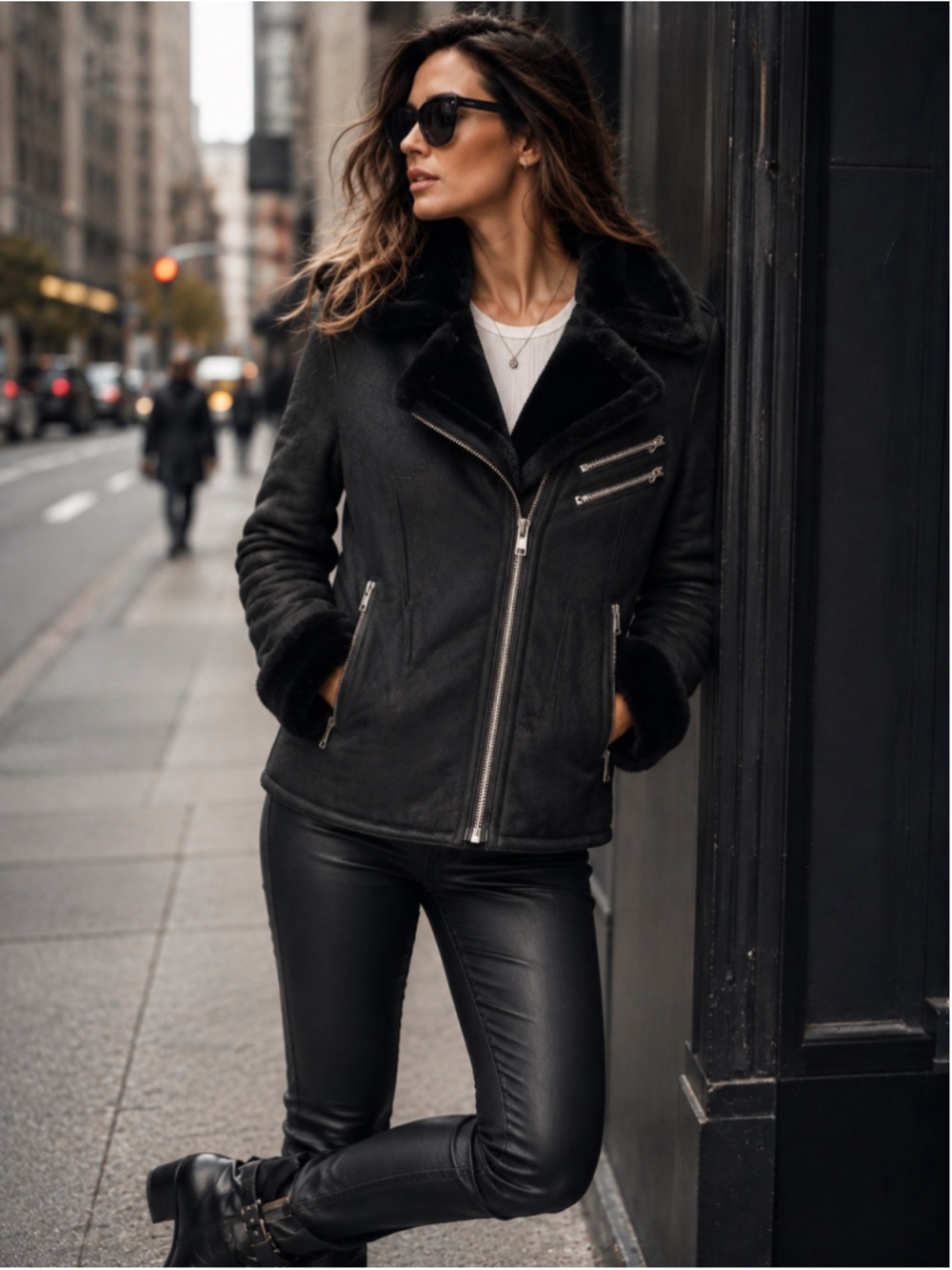 The Kooples Sport Black Faux Leather Shearling Moto Jacket Womens S